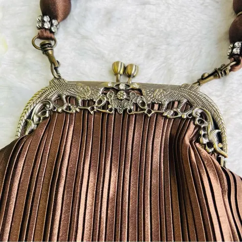 Silk Satin Evening Handbag Retro Vintage with Pearl like Handle