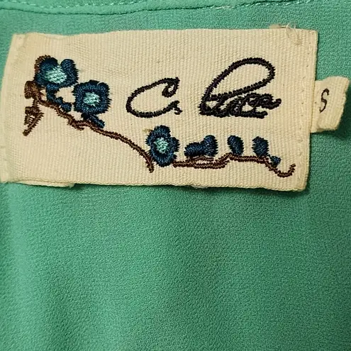 C. Luce Turquoise & Orange Ruffle Overlay Embroidered Vneck Blouse Size Small