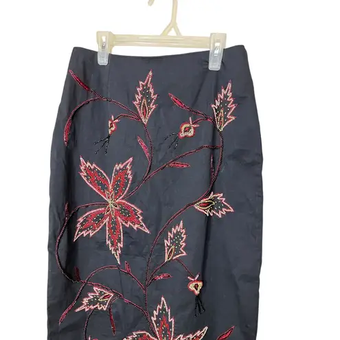 Vintage DOLCE Apparel Black Floral Beaded Embellished Skirt Womens size Small