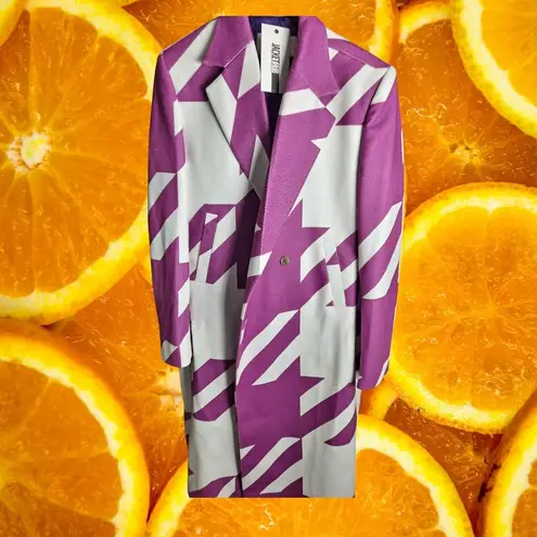 Jacket Hub Purple Emily in Paris White Geometric Print Double Breasted Jacket Purple