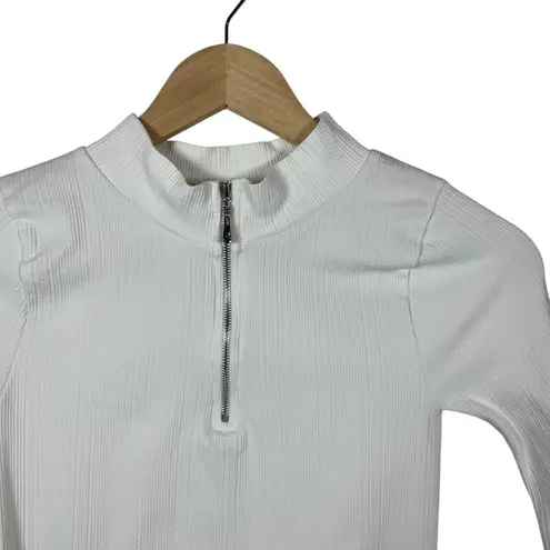 Free People Movement Slay Ribbed Quarter Zip Bodycon Top in White Size M/L