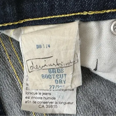 Devinbirds by Nudie Dark Wash Low Rise Birds Bootcut Dry Denim Jeans Size 27 Blue