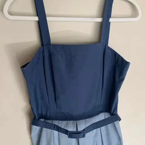 Vintage Plaza South belted midi dress spaghetti strap blue pleated skirt sz L Size L