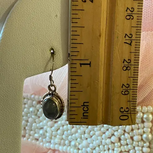 Sterling Silver Labradorite Dangle Earrings Oval Beaded Accent .925