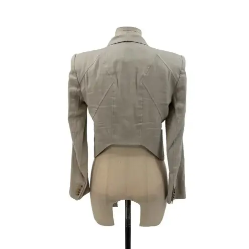 Helmut Lang Cropped Blazer Jacket in Aritfact Linen Blend Beige Size 2