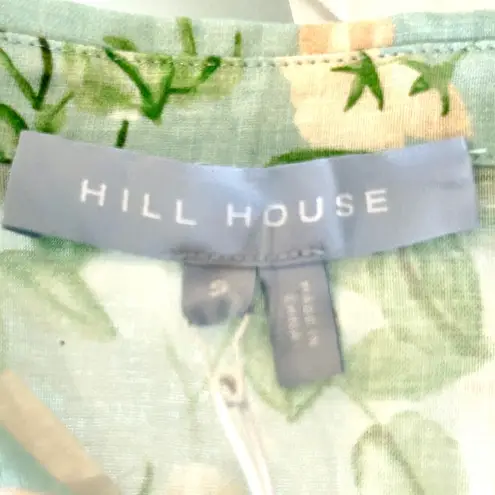 New HILL HOUSE HOME Blue Roses Linen Laura Dress Size Small Button Front Belted