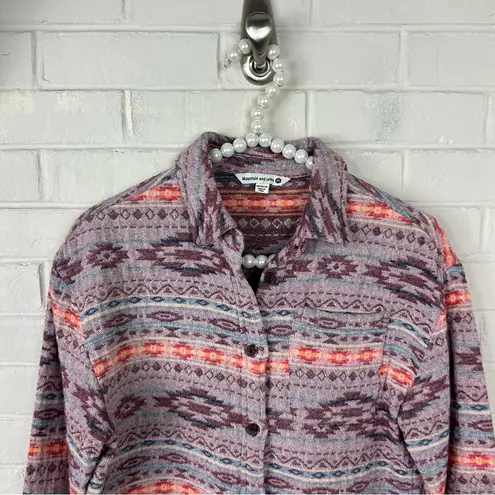 Mountain + Isles Boho Western Thick Knit Button Down Shirt / Shacket Size XS Orange
