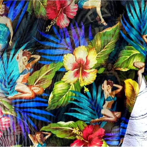 Kathy Ireland Sheer Drawstring Coverup Floral Vintage Pin Up Girl Pants - L