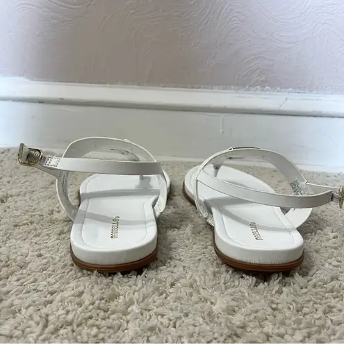 Marbella White T-Strap Sandals with Metallic Detail