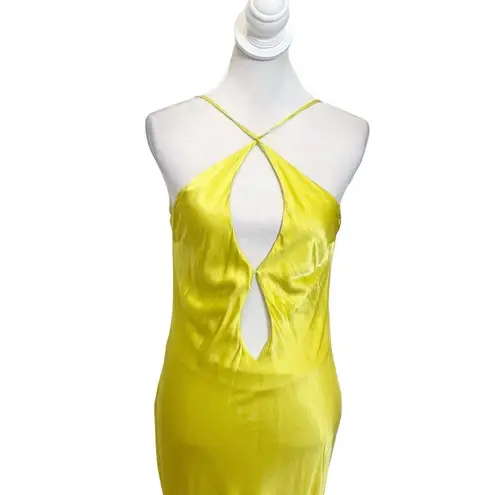 Meshki  Lucia Maxi Satin Cutout Slip Dress Golden Yellow Chartreuse Womens Size M