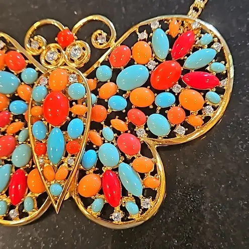 💕KENNETH JAY LANE💕 Coral Turquoise Butterfly Necklace NWOT Blue