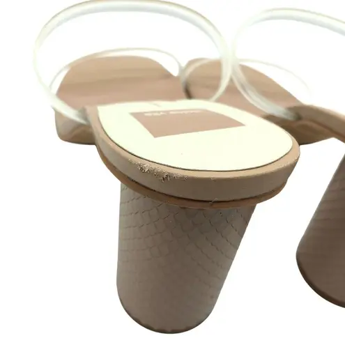 Dolce Vita Noles Sandals Heels Nude Crystal Chunky Round Heels Square Toe 9.5 Tan