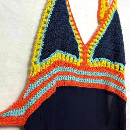 Shoreline S/M Boho Crochet Halter Dress Yarn Beach Summer Resort Vacation Y2K