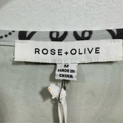 Rose + Olive Pale Sage Green & Black High Low 3/4 Sleeve Boho Top Medium