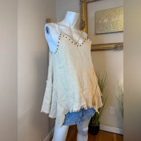 Moon River ANTHROPOLOGIE LINEN BLEND SLEEVELESS ASYMMETRICAL TOP M