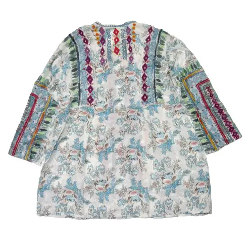 Johnny Was NWT Biya Isla Blouse in White Floral Print Embroidered Silk Top S