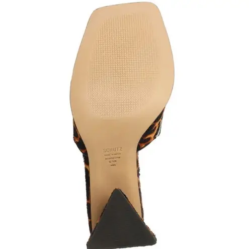 Schutz Womens LIZAH Square Toe Leopard Calf Hair Block Heel Sandals Shoes 7.5M