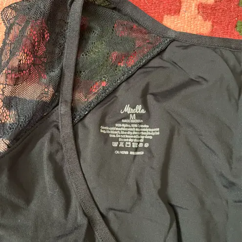 Mirella lace cap sleeve low v-back black ballet leotard Medium