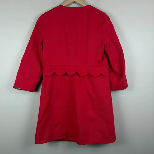 Draper James Grace & Charm Trench Coat Women 8 Red Scalloped Button Front Jacket