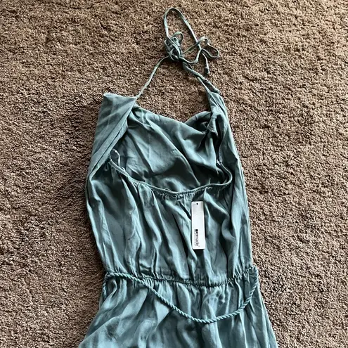 LA Made NWT Blue Grey Halter Tie Waist Midi Dress