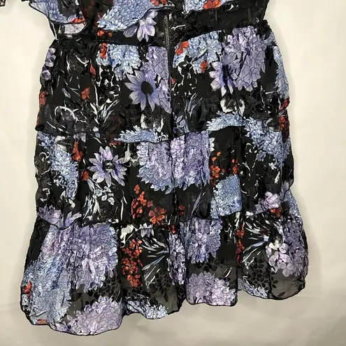 Alice + Olivia  Size 10 Nichola Black Blue Red Cold Shoulder Ruffled Floral Dress