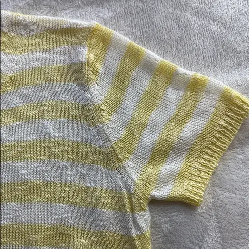 Adora Yellow & White Striped Button Front Slub Yarn Knit Top NWT Size M