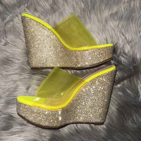 Chase + Chloe rhinestone platforms. Neon yellow and clear. Size 7.5