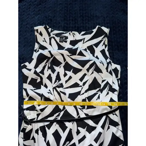 Alfani Black White Belted Dress Button Front Midi Sleeveless Size 14 NWT