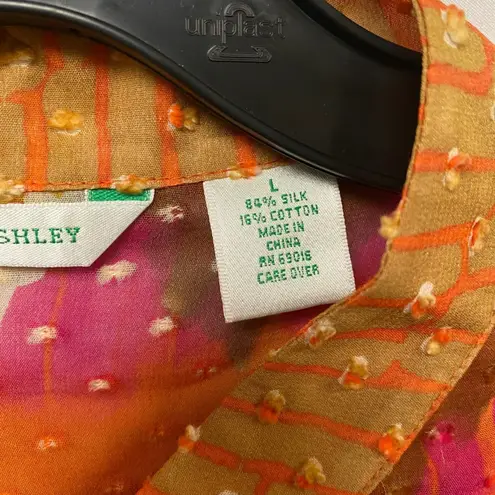 Laura Ashley Vtg Women Silk Cotton Blend Abstract Print Long Sleeve Blouse Top