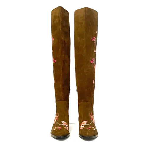 Ash Jess Russet Suede Over the Knee Boots Floral Embroidery Flat Riding EU 40