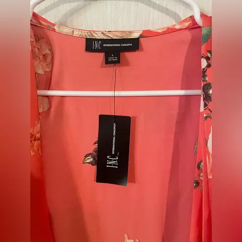 INC International Concepts Women’s Side Tie Wrap Dress Floral Satin Size Large Orange