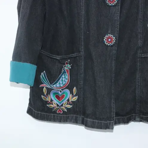 Bob Mackie Wearable Art Vintage Embroidered Black Denim Jacket Small Maximalist
