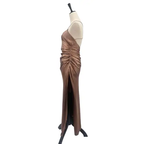 The Sei Strappy Gathered Silk Gown Champagne Satin Women's Size 4 Midi Brown - Image 11