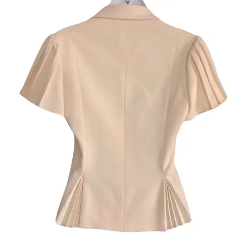 Valentino Garavani Valentino Ivory Stretch Wool Crepe Pleated Short Flutter Sleeve Blazer, Size 6