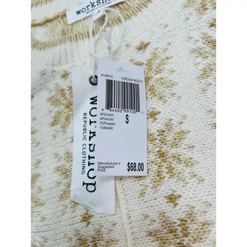 Workshop Republic Clothing NWT Womens Sweater Size S Fair Isle Cream Gold Cozy