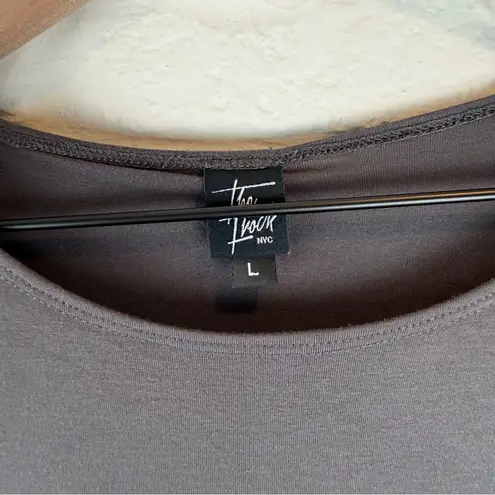 The Frock Dark Taupe Gray Long Sleeve Tunic Top Classic Flowy Large