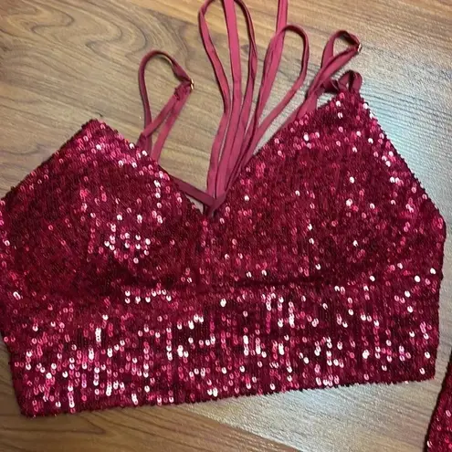 Jump Sequin-Embellished V-Neck Cropped Top & Long Skirt Two-Piece Dress