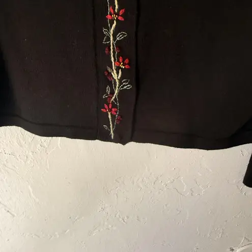 Emma James Sweater Vintage Small Black Embroidered Floral Cardigan Top Beaded