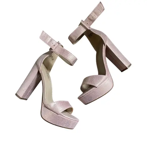 Dream Paris Chunky Heel Platform Sandals sz 6 Pink Metallic Ankle Strap Cocktail Party Event