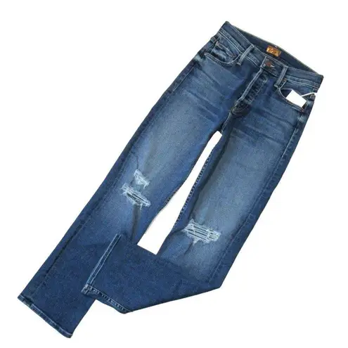 NWT Mother Tomcat Ankle in Roughing It Destroyed Straight Crop Stretch Jeans 25 Blue