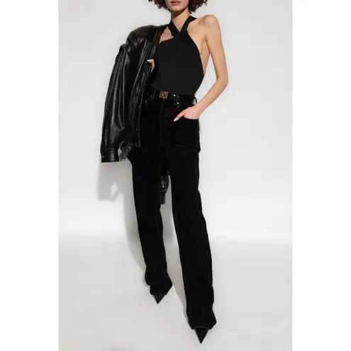 Saint Laurent Crossneck Bodysuit Top in Noir Small Womens Sleevless Top