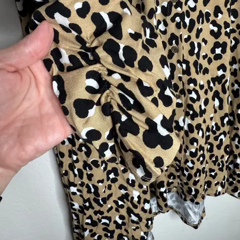 kim rogers Animal Print Tunic Top 3/4 Sleeve Button Down Sz XL