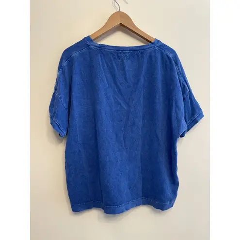 Poetry Top T-Shirt Women Size 16 Blue Hemp Cotton Distressed Cropped Lagenlook