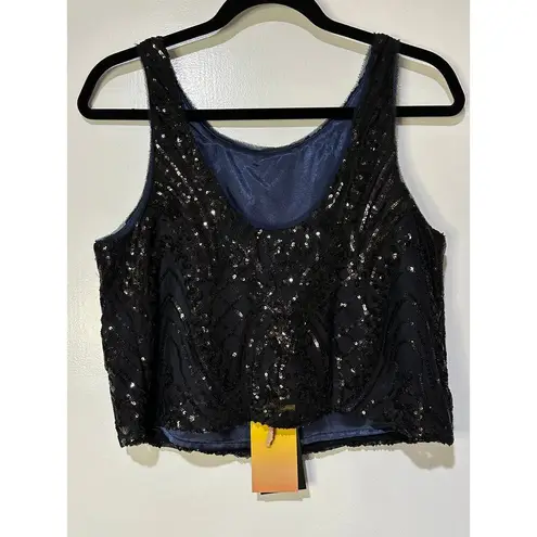 Le Superbe Supremes Cami Tank Size Small NWT Black Deco Sequins Lace Dressy