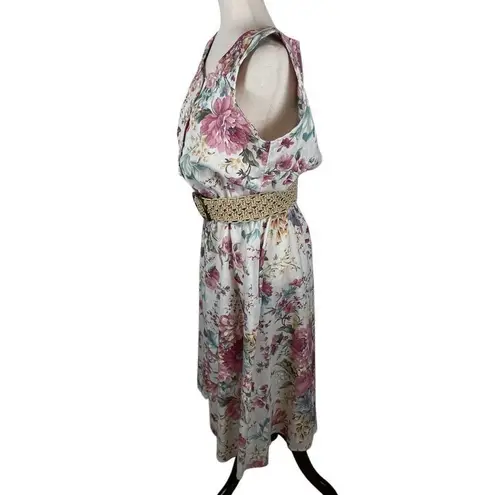 Vintage New Looks BoHo Granny Floral Midi dress women’s *16 modest  Pink