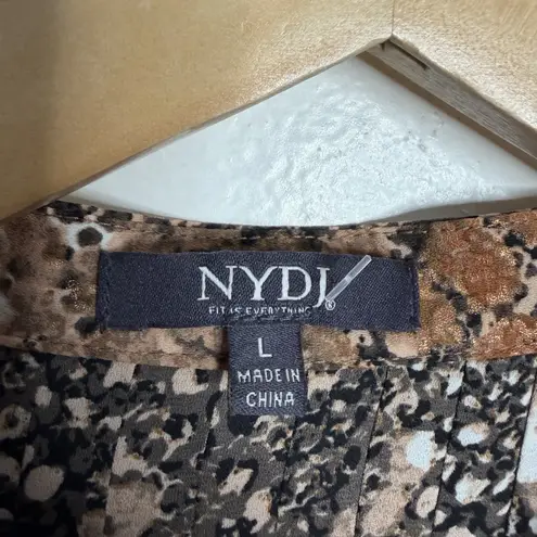 NYDJ Snake Print Blouse Long Sleeves Pleated Front Large Black Brown Casual