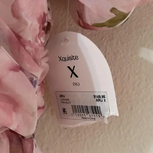 Arula Xquisite You Dress Womens XL Pink Floral Puff Sleeve Midi Ruffle Spring