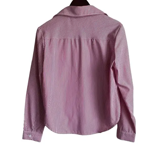 San Joy Women Top L Red Pin Striped Lace Up Popover Unique Applique Y2K Retro Size L