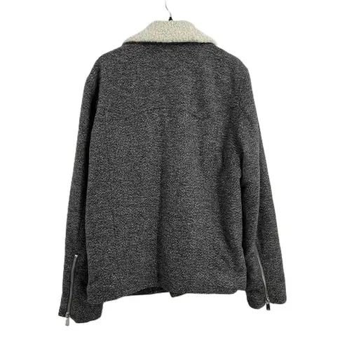 Eleven Paris Grey Womens Biker Moto Jacket Shearling Collar Zip Closure Medium