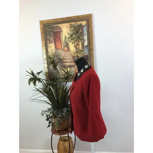 Jones Wear Suit Women's 6 Lined Fire Red 3/4 Puff Sleeve Mob Wife Office Siren